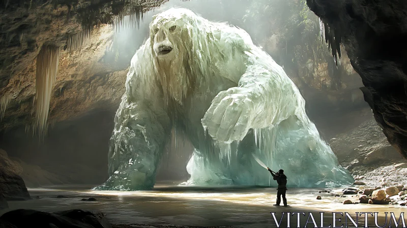 AI ART Frozen Giant and the Lone Hunter