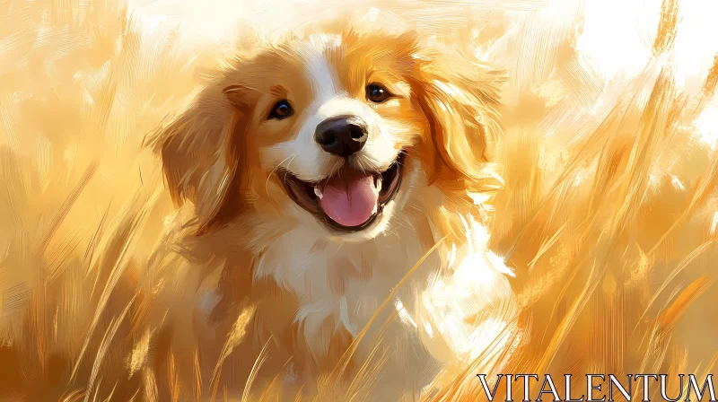 Happy Dog in Sunlit Meadow AI Image