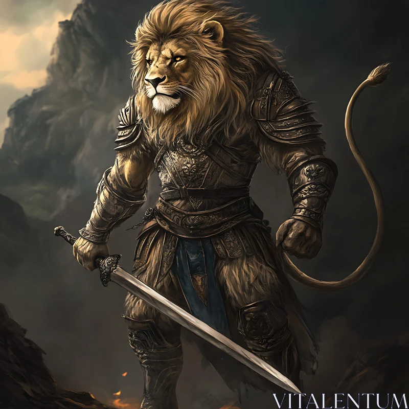 AI ART Armored Lion Warrior with Sword