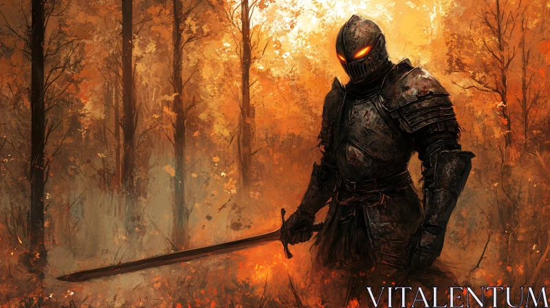 Armored Knight in the Woods AI Image