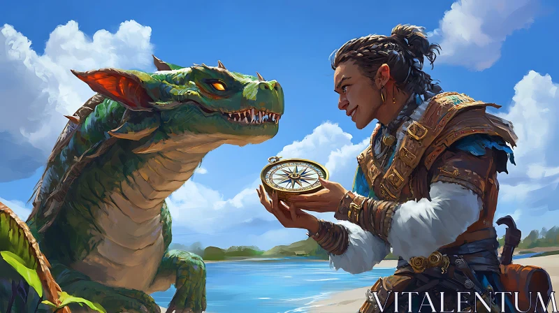 AI ART Dragon and Compass on the Shore