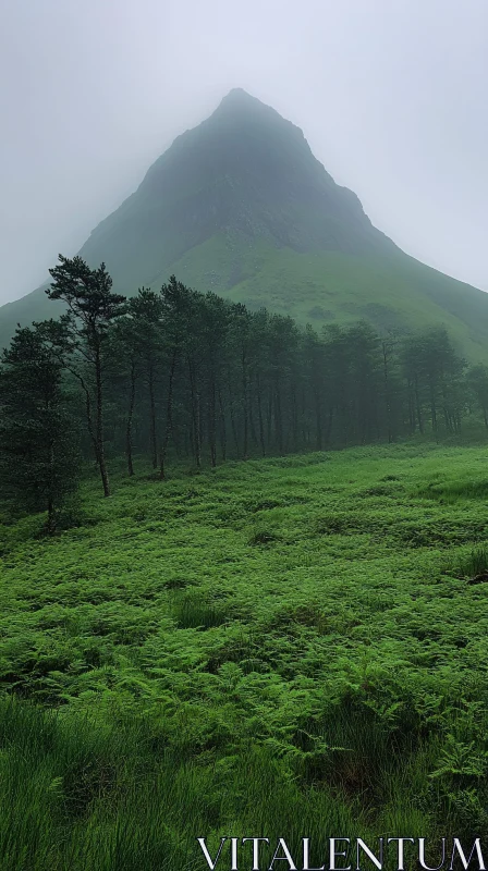 Ethereal Mountain in Thick Fog AI Image