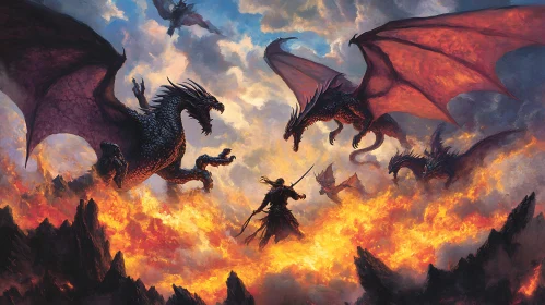 Dragons and Warrior: A Battle Scene