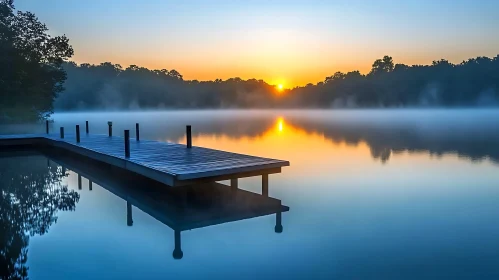 Still Lake at Dawn with Reflecting Sun