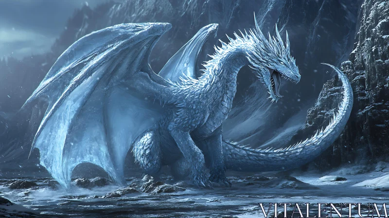 Frozen Dragon in Winter Landscape AI Image