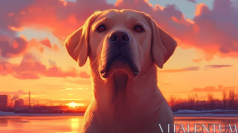 Serene Canine Sunset Portrait AI Image