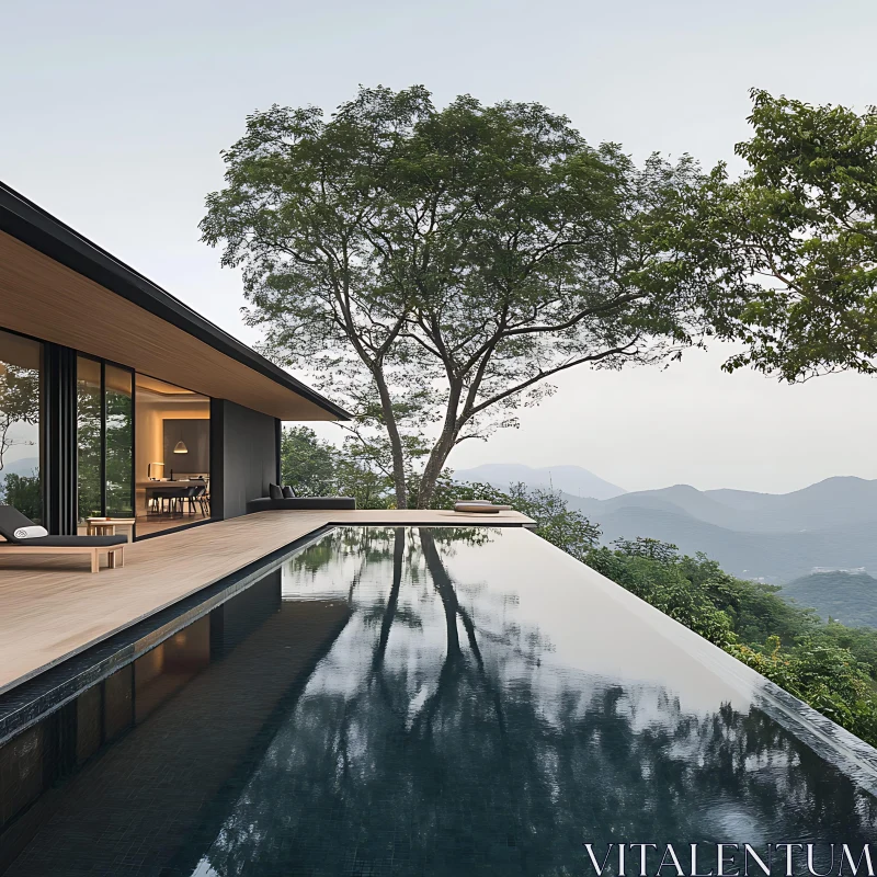 AI ART Modern Villa with Infinity Pool in Mountainous Setting