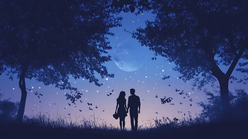 Couple Silhouette Under Starry Night