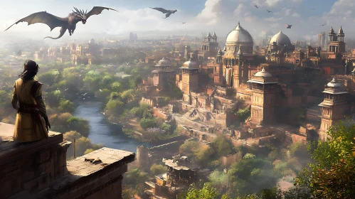 Dragon Soaring Over the Old City