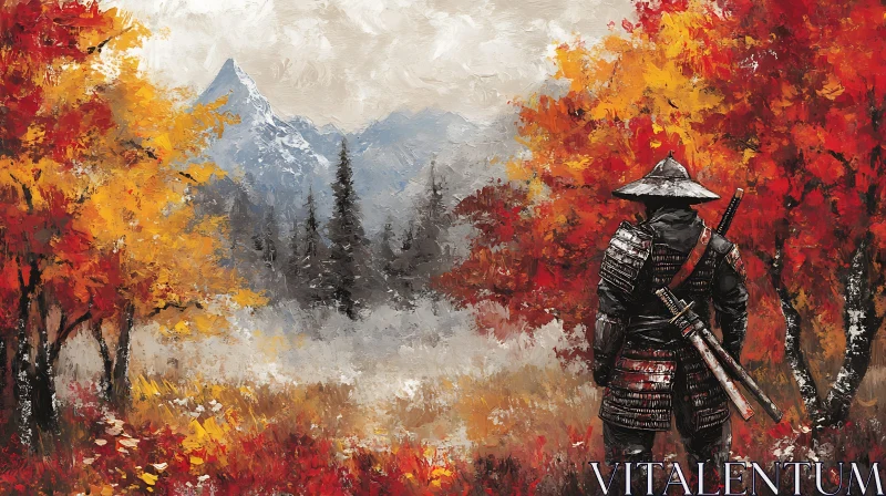 AI ART Warrior in Fall Forest Art