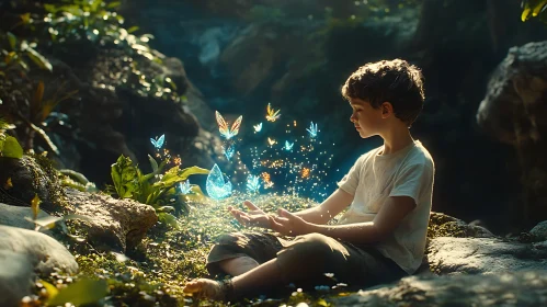 Magical Glade with Boy and Butterflies