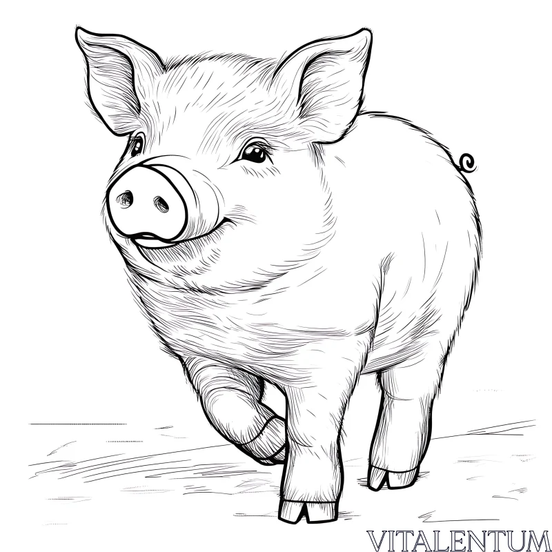 Detailed Pig Line Art Drawing AI Image