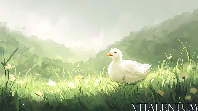 Peaceful Duck Amidst Greenery AI Image