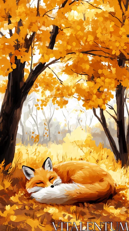 Autumn Scene with Resting Fox AI Image