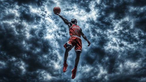 Athlete's Leap: Basketball and Sky