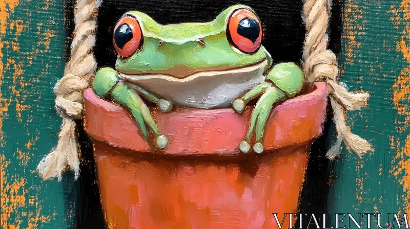 Colorful Frog Art in Garden Setting AI Image