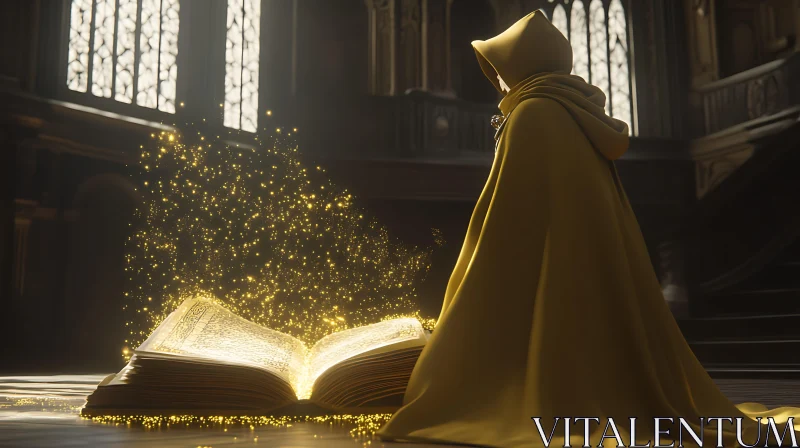 AI ART Golden Light Illuminates Ancient Spellbook