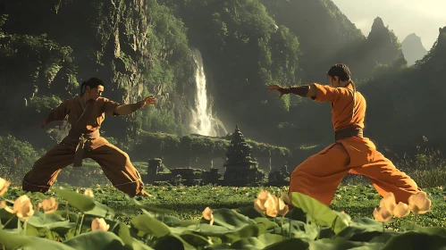 Two Figures Practicing Martial Arts