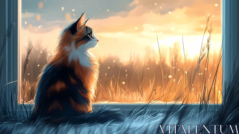 AI ART Tranquil Cat at Sunset