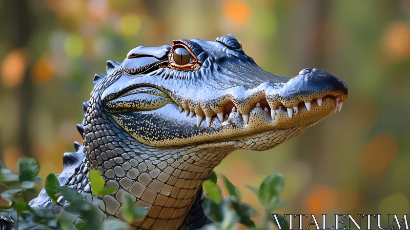 Alligator Close-Up Against Vibrant Background AI Image