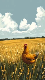 Chicken in Wheat Field Art