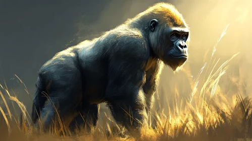 Gorilla in Sunlit Meadow
