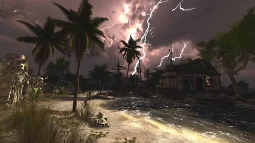 Post-Apocalyptic Island with Skeletons