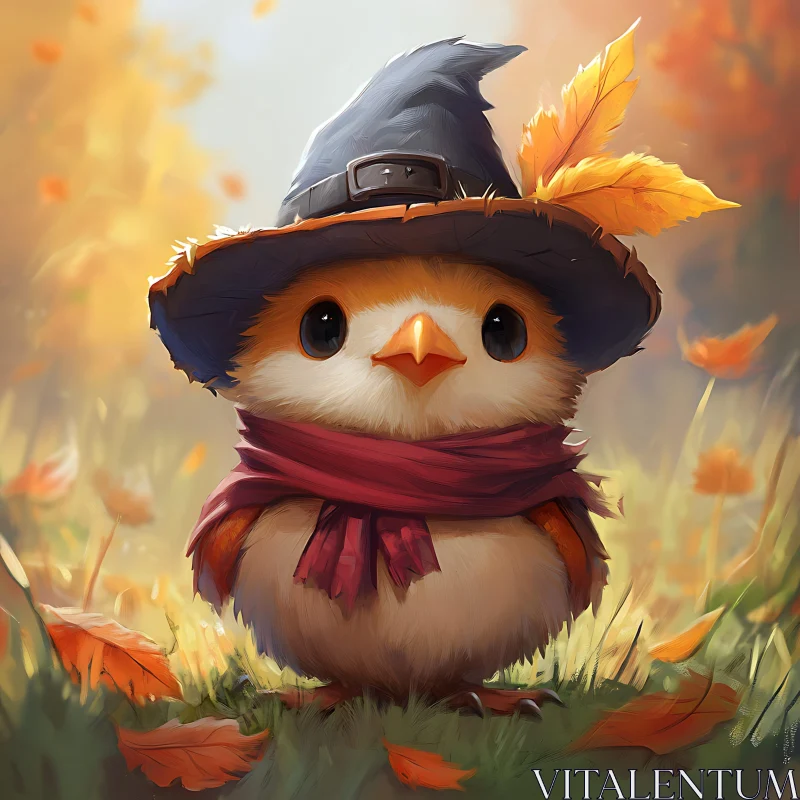 Enchanting Bird with Hat and Scarf AI Image