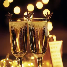 Golden Champagne Flutes with Star Decorations