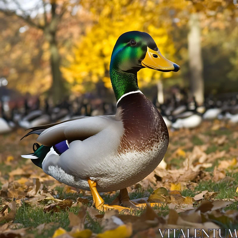 Duck in the Autumn Park AI Image