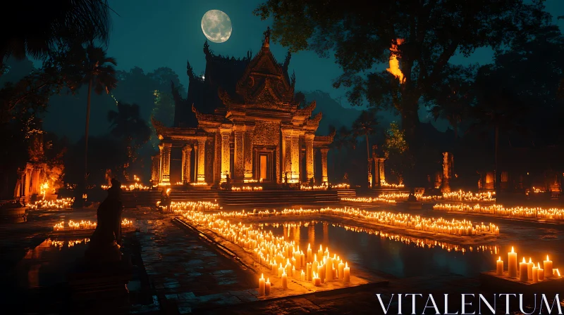 AI ART Candlelit Temple Under Moonlight