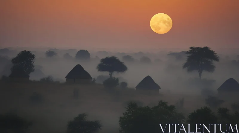 Misty Village at Night AI Image