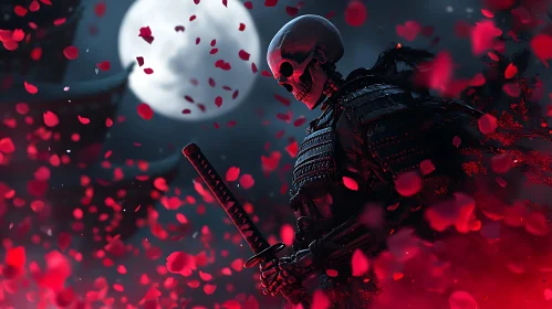 Moonlit Samurai Skeleton with Katana