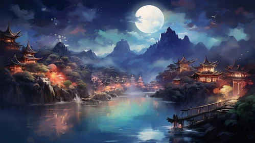 Moonlit Asian Village