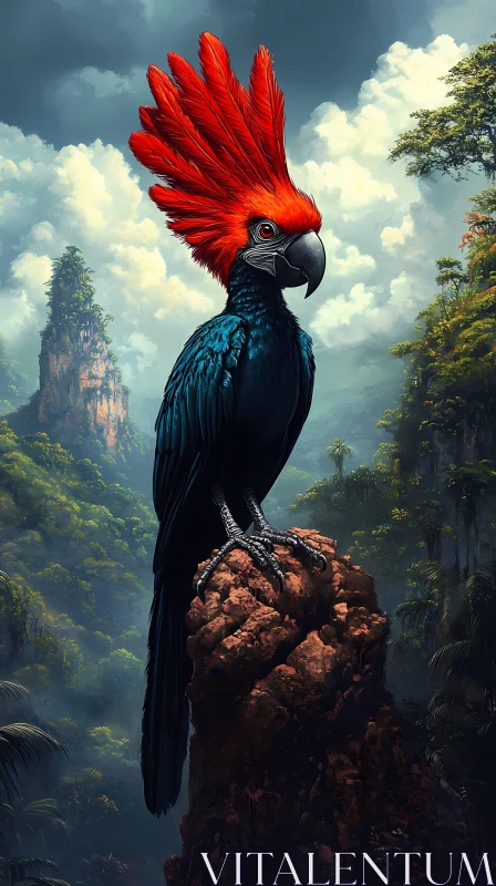 AI ART Vivid Jungle Parrot on Rocky Perch