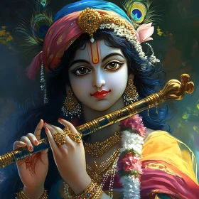 Portrait of Krishna Playing Flute