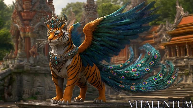 Crowned Tiger with Peacock Wings AI Image