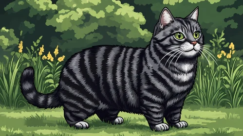 Striped Cat Illustration Outdoors