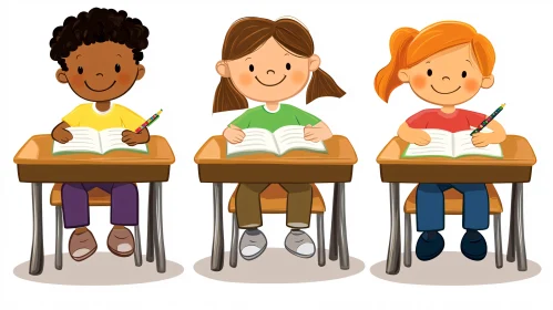 Children at School Cartoon Image