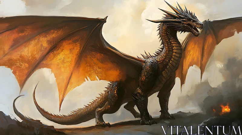 Dragon with Fiery Wings: Mythical Art AI Image