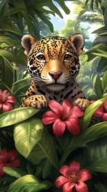 Leopard Among Red Flowers
