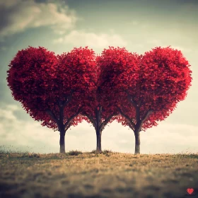 Crimson Heart Trees on a Hillside