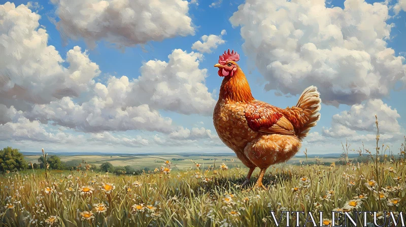 AI ART Rooster in Flower Field