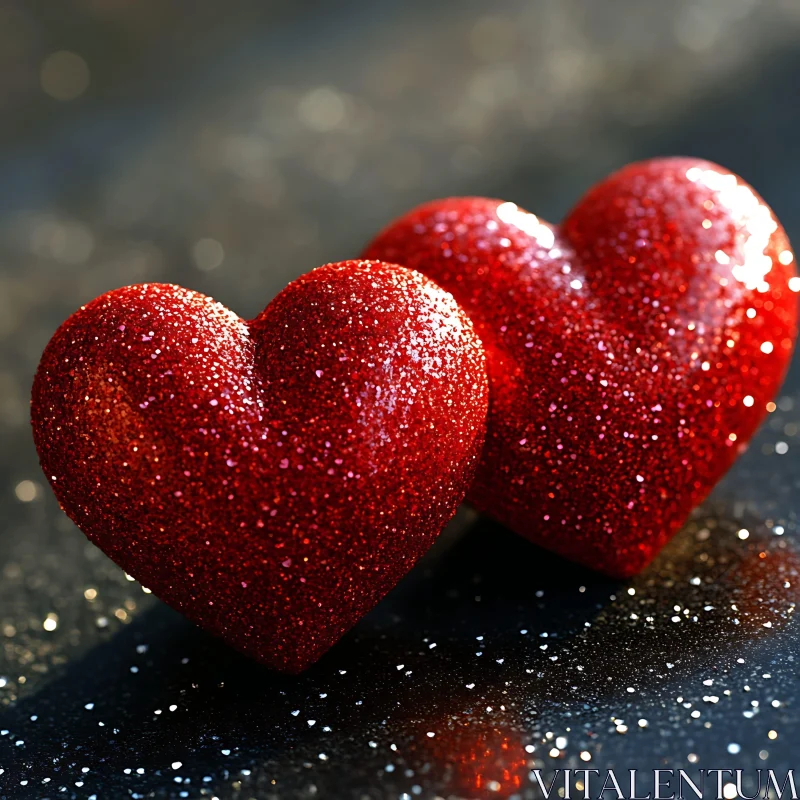 Glitter Hearts on Dark Background AI Image