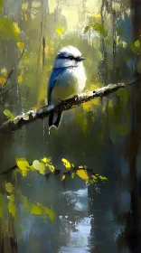 Blue Bird on Branch Artwork