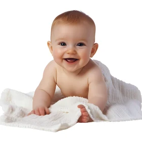 Smiling Infant in White Towel