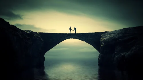 Silhouette Couple on Stone Bridge