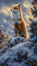Proud Fox on Snowy Peak