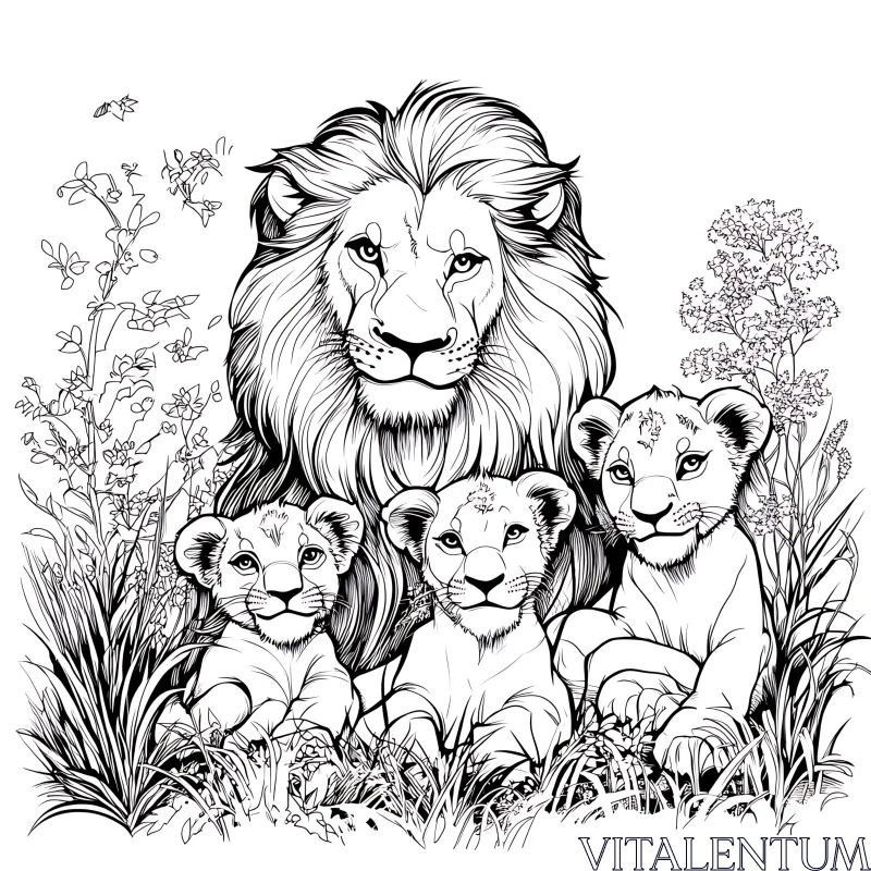 AI ART Lion and Cubs Illustration