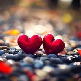 Red Hearts on Grey Stones